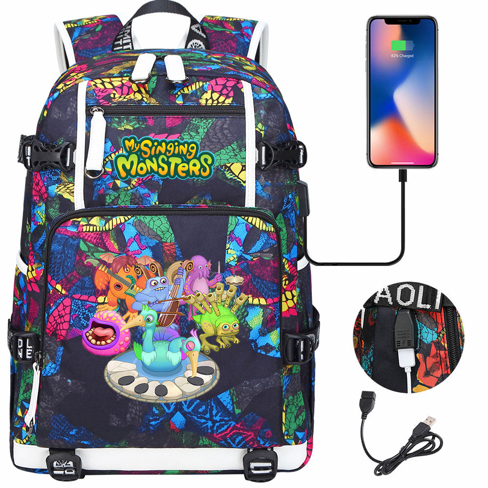 My Singing Monsters USB Charging Backpack School NoteBook Laptop Travel Bags