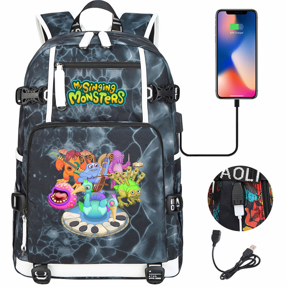 My Singing Monsters USB Charging Backpack School NoteBook Laptop Travel Bags