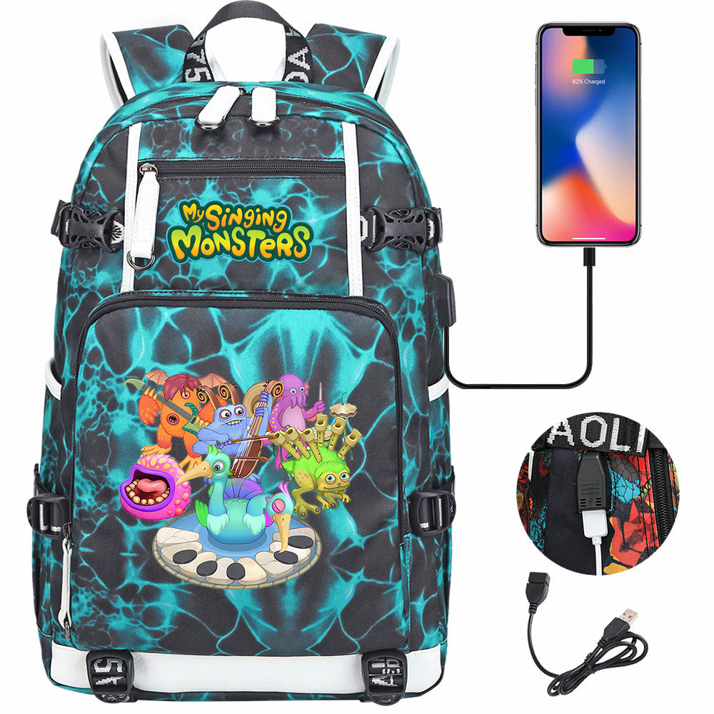 My Singing Monsters USB Charging Backpack School NoteBook Laptop Travel Bags