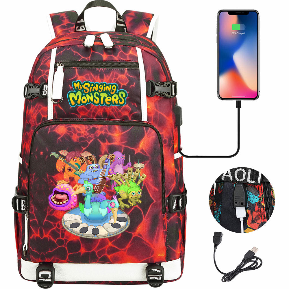 My Singing Monsters USB Charging Backpack School NoteBook Laptop Travel Bags