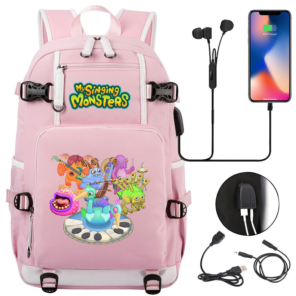 My Singing Monsters USB Charging Backpack School NoteBook Laptop Travel Bags