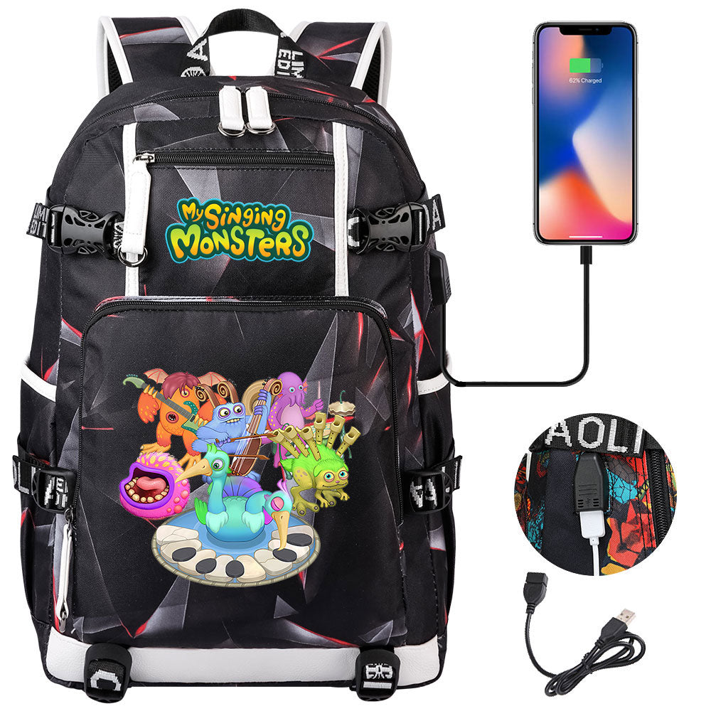 My Singing Monsters USB Charging Backpack School NoteBook Laptop Travel Bags