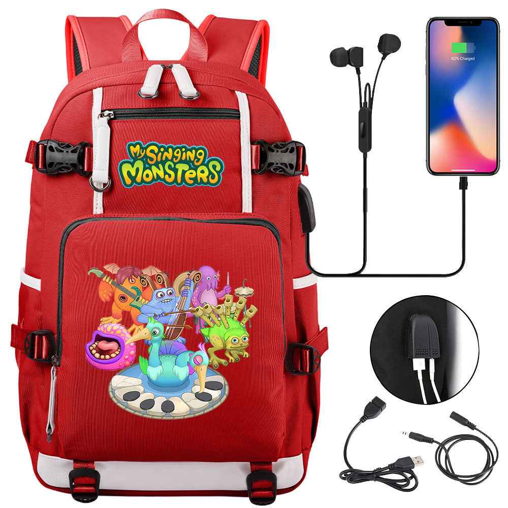 My Singing Monsters USB Charging Backpack School NoteBook Laptop Travel Bags