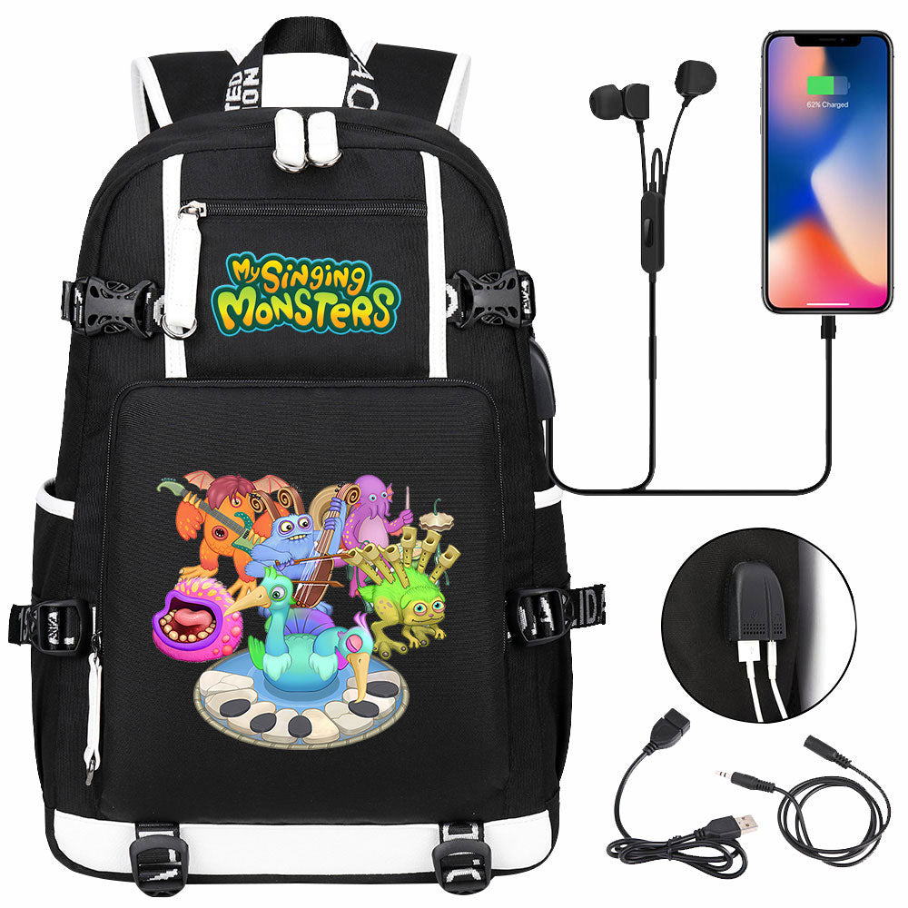 My Singing Monsters USB Charging Backpack School NoteBook Laptop Travel Bags