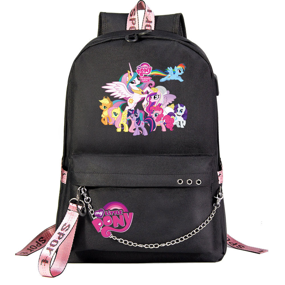 My Little Pony USB Charging Backpack Shoolbag Notebook Bag Gifts for Kids Students