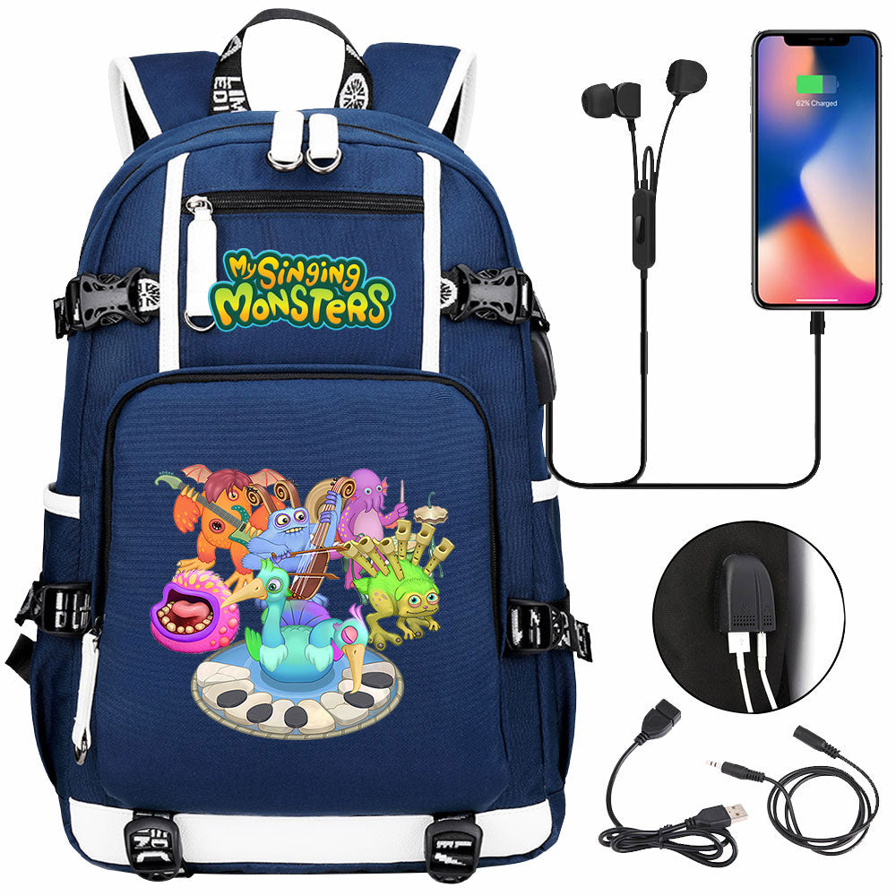 My Singing Monsters USB Charging Backpack School NoteBook Laptop Travel Bags