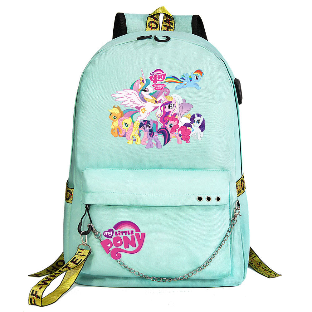 My Little Pony USB Charging Backpack Shoolbag Notebook Bag Gifts for Kids Students