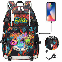 My Singing Monsters USB Charging Backpack School NoteBook Laptop Travel Bags