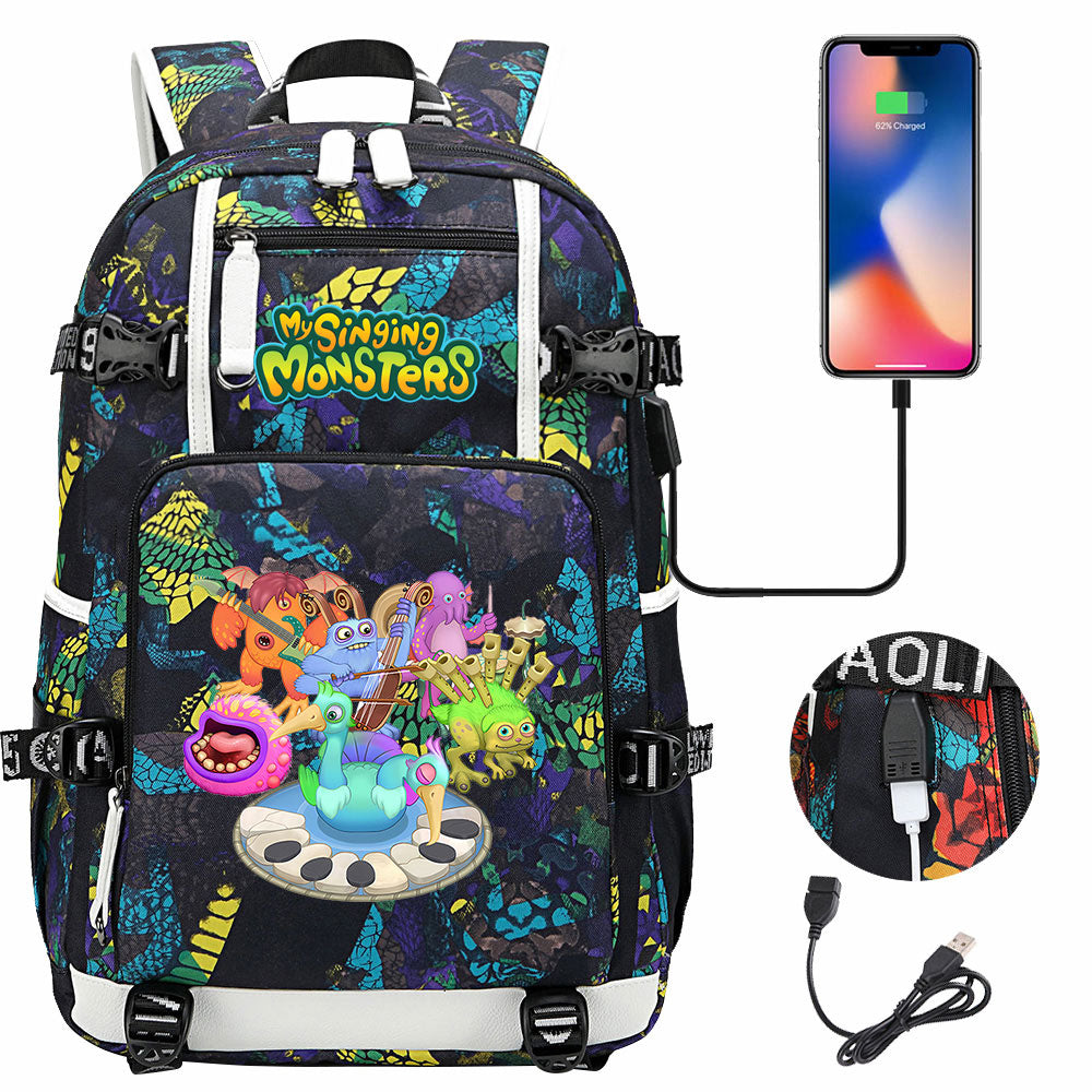 My Singing Monsters USB Charging Backpack School NoteBook Laptop Travel Bags