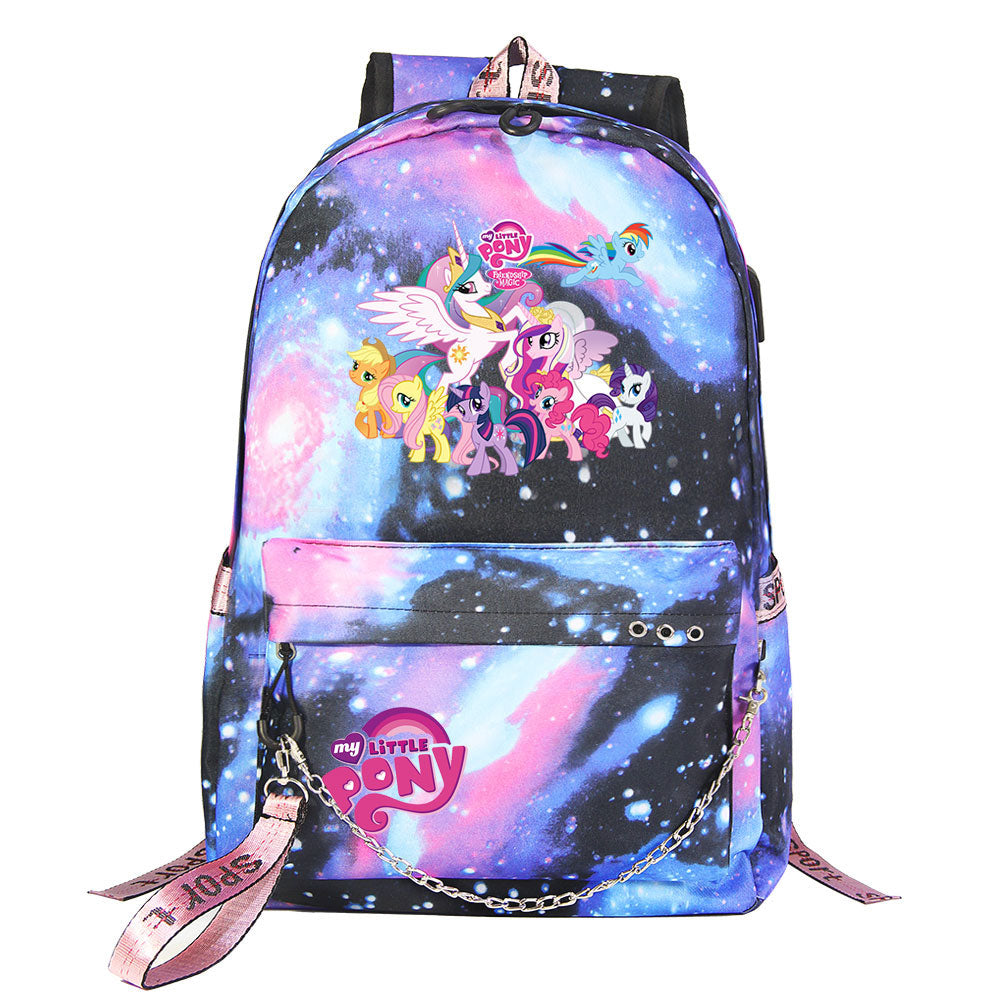 My Little Pony USB Charging Backpack Shoolbag Notebook Bag Gifts for Kids Students