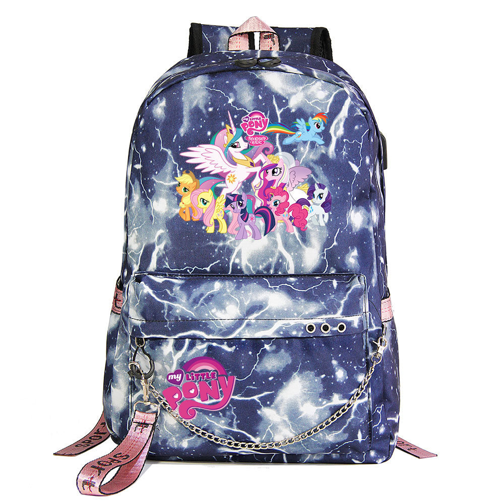 My Little Pony USB Charging Backpack Shoolbag Notebook Bag Gifts for Kids Students