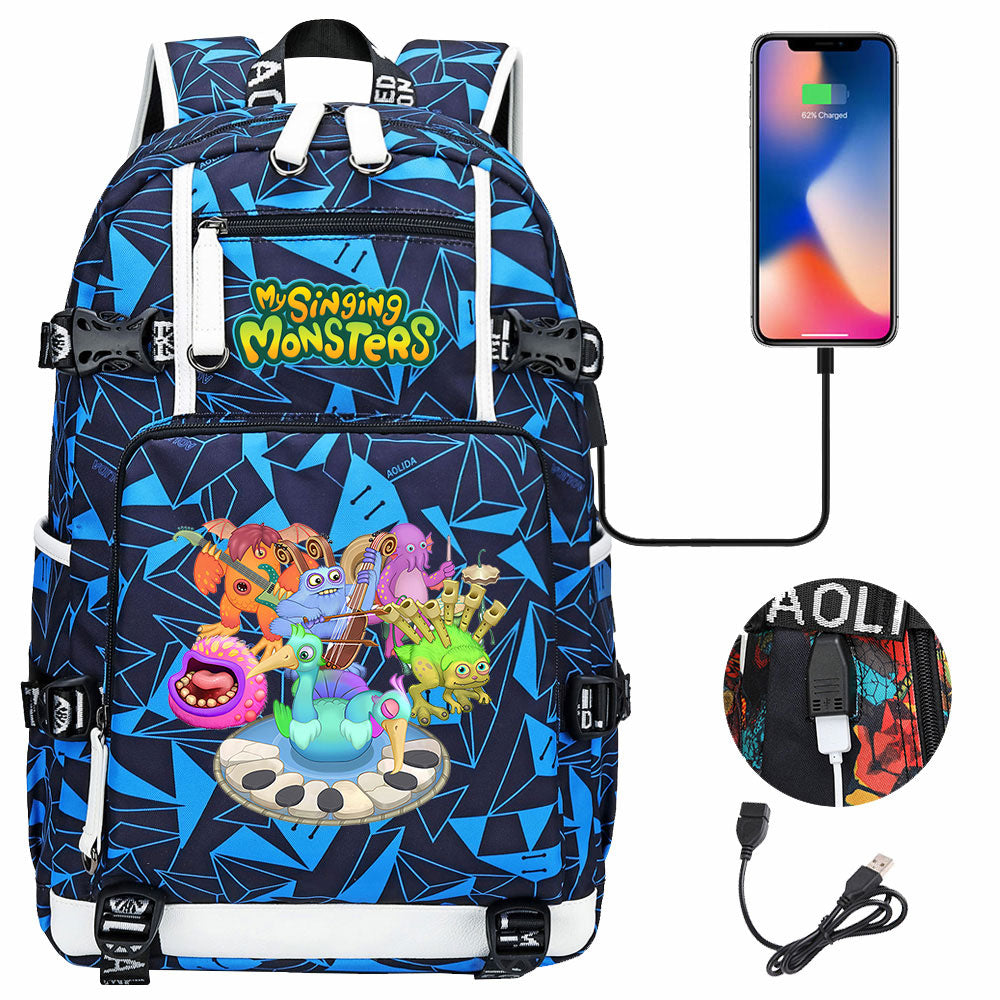 My Singing Monsters USB Charging Backpack School NoteBook Laptop Travel Bags