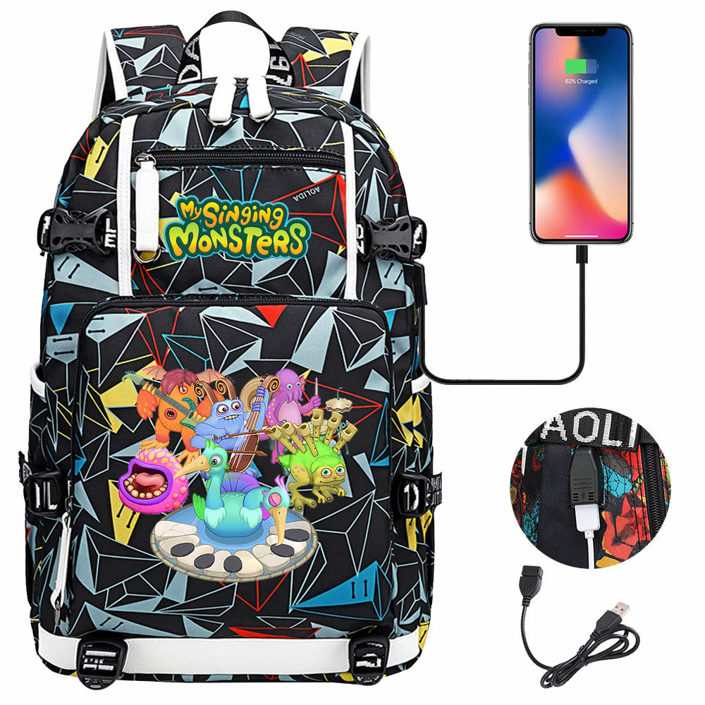 My Singing Monsters USB Charging Backpack School NoteBook Laptop Travel Bags