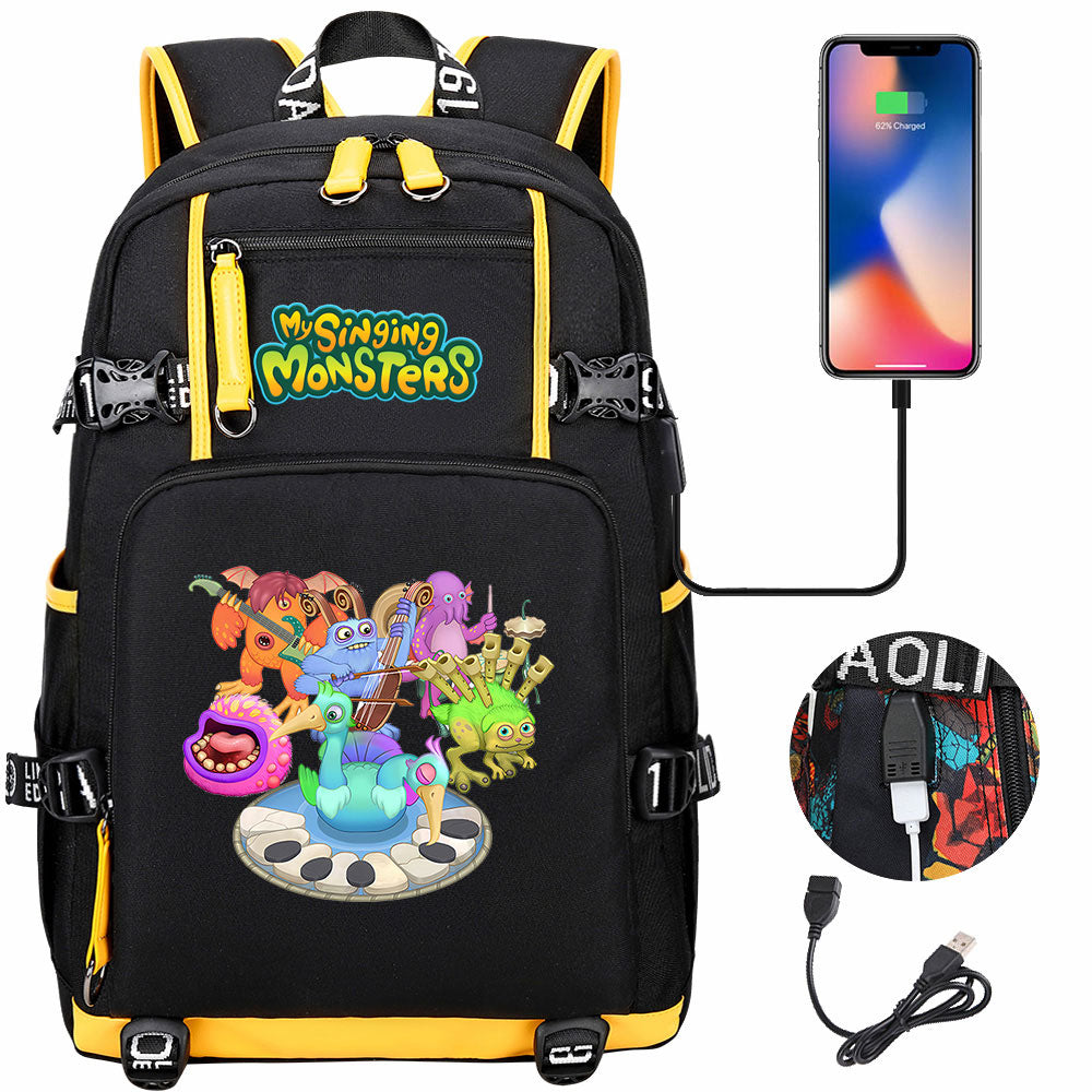 My Singing Monsters USB Charging Backpack School NoteBook Laptop Travel Bags