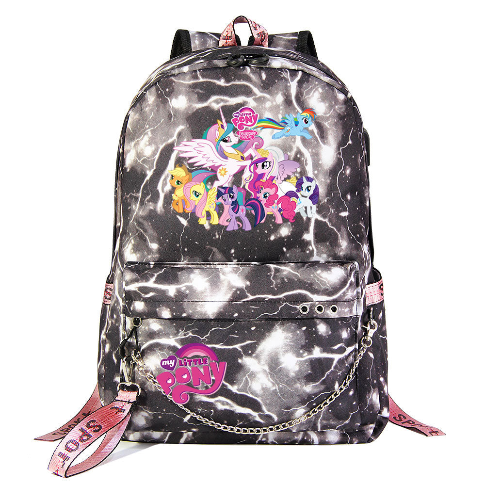 My Little Pony USB Charging Backpack Shoolbag Notebook Bag Gifts for Kids Students