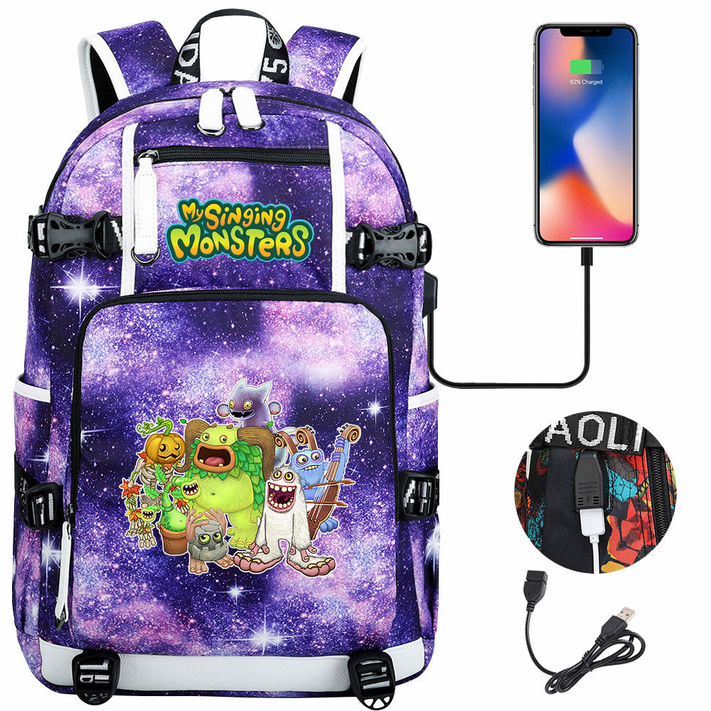 My Singing Monsters USB Charging Backpack School NoteBook Laptop Travel Bags