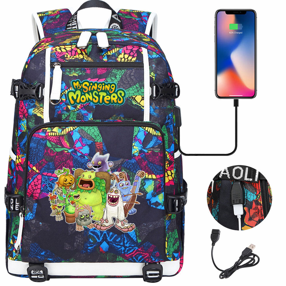 My Singing Monsters USB Charging Backpack School NoteBook Laptop Travel Bags