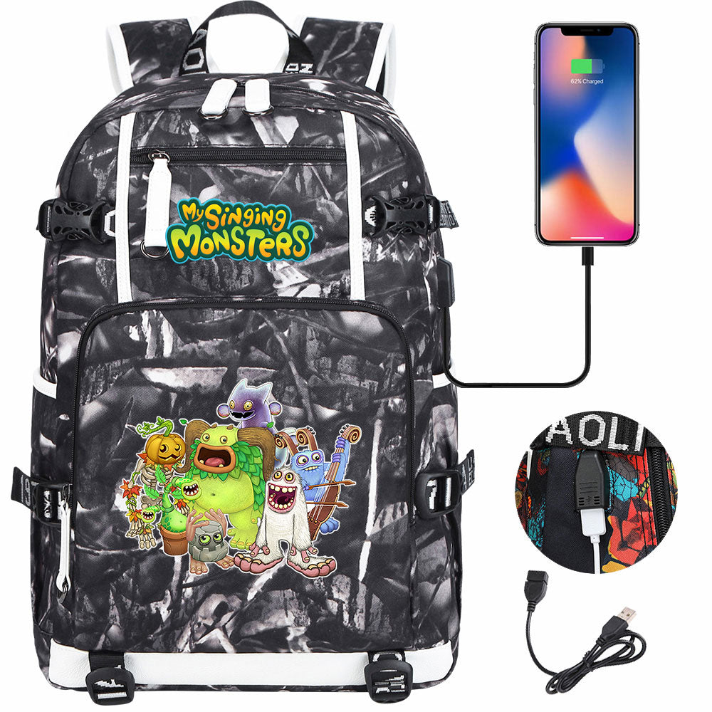 My Singing Monsters USB Charging Backpack School NoteBook Laptop Travel Bags