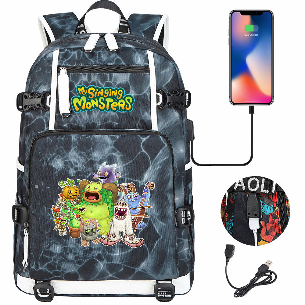 My Singing Monsters USB Charging Backpack School NoteBook Laptop Travel Bags