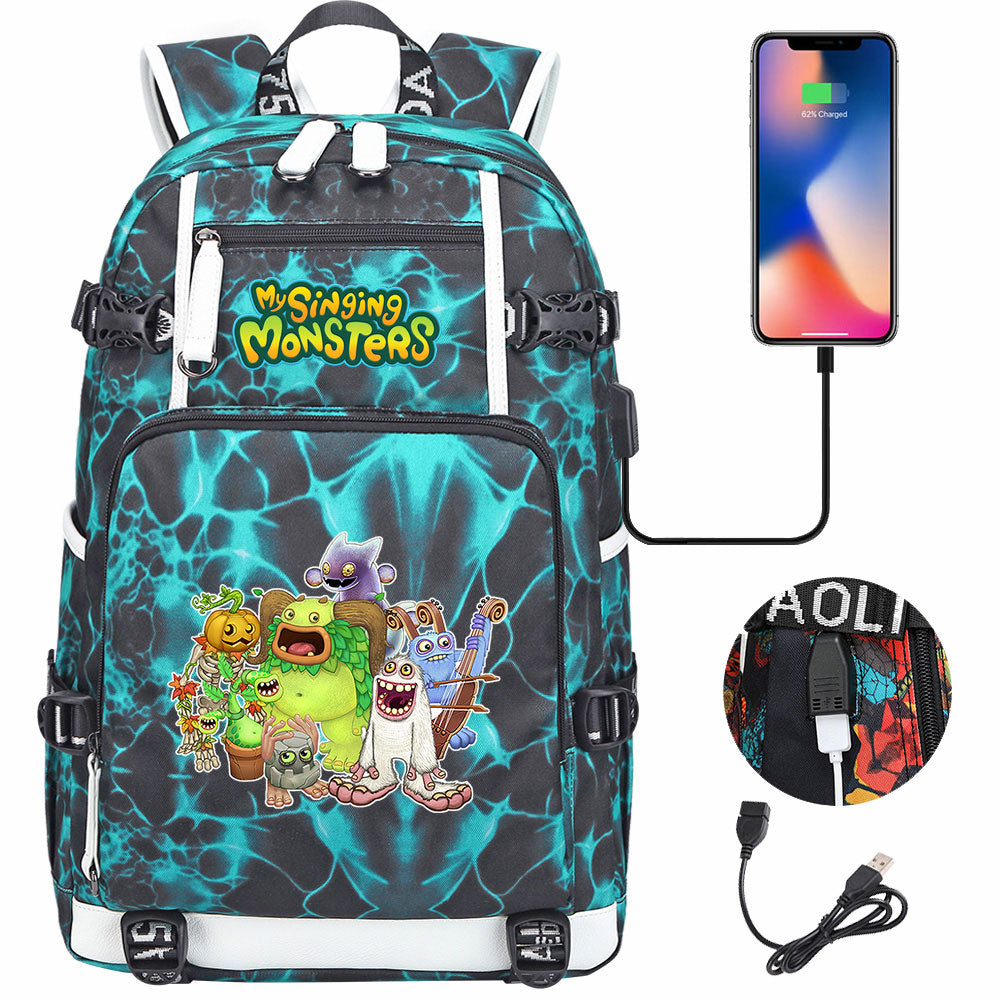 My Singing Monsters USB Charging Backpack School NoteBook Laptop Travel Bags