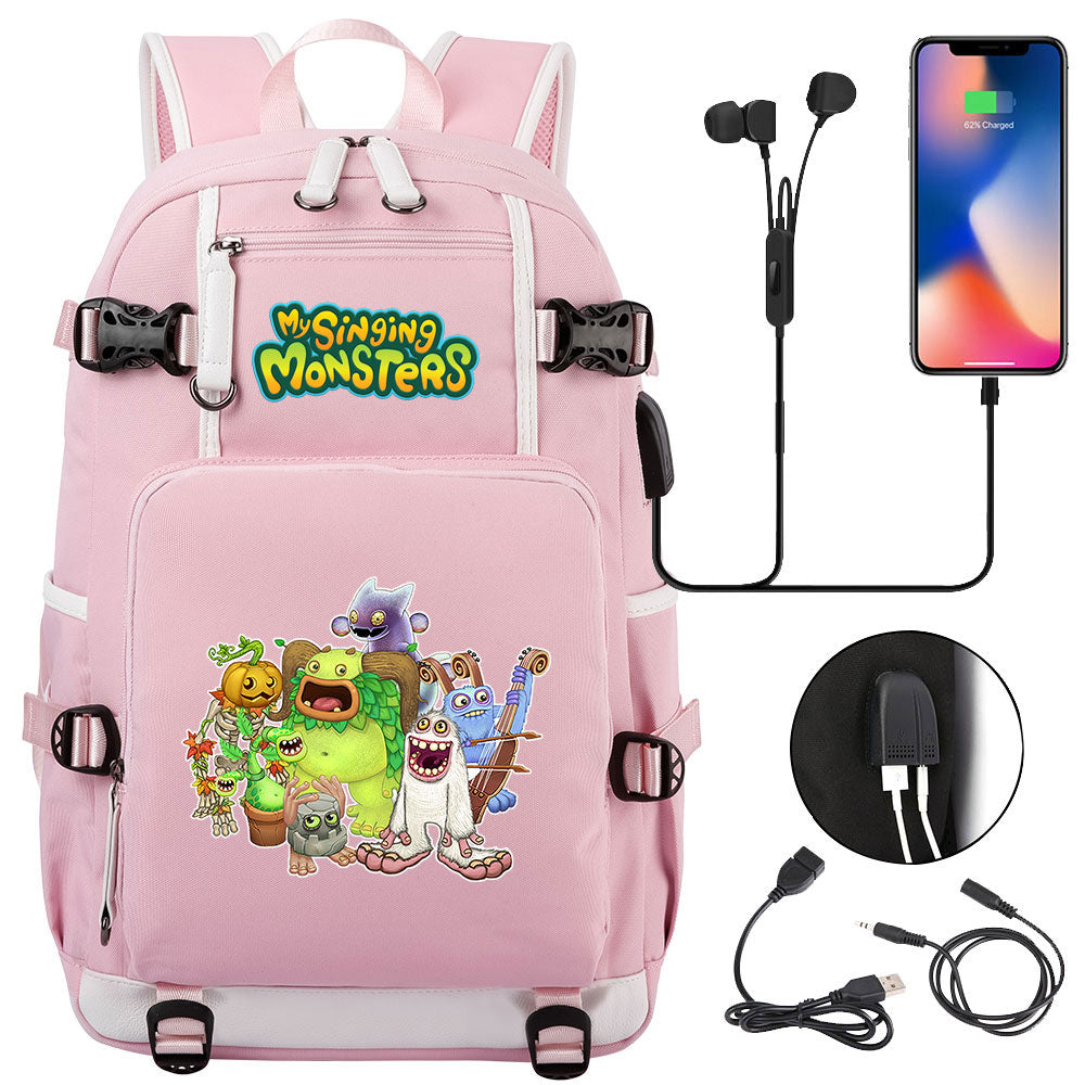 My Singing Monsters USB Charging Backpack School NoteBook Laptop Travel Bags