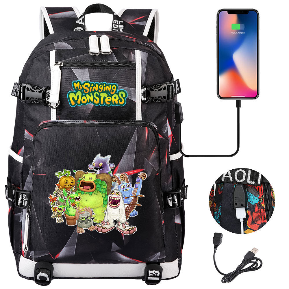 My Singing Monsters USB Charging Backpack School NoteBook Laptop Travel Bags