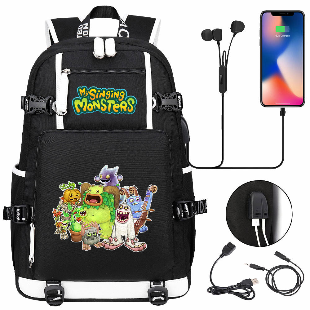 My Singing Monsters USB Charging Backpack School NoteBook Laptop Travel Bags