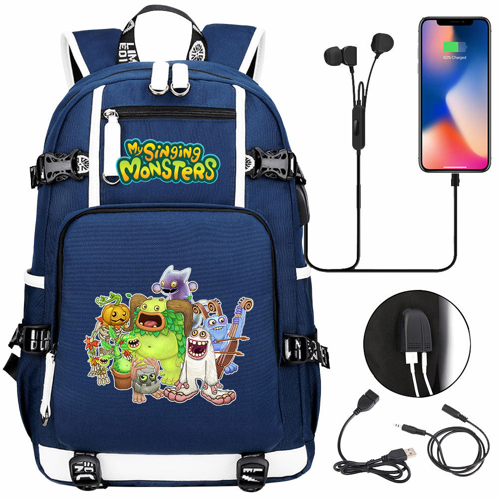 My Singing Monsters USB Charging Backpack School NoteBook Laptop Travel Bags