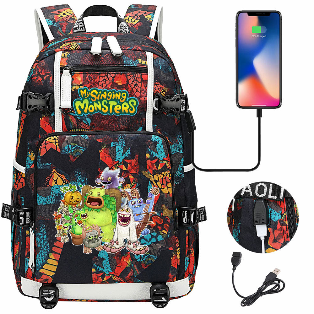 My Singing Monsters USB Charging Backpack School NoteBook Laptop Travel Bags