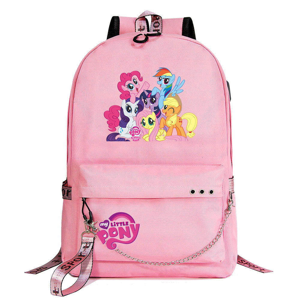 My Little Pony USB Charging Backpack Shoolbag Notebook Bag Gifts for Kids Students