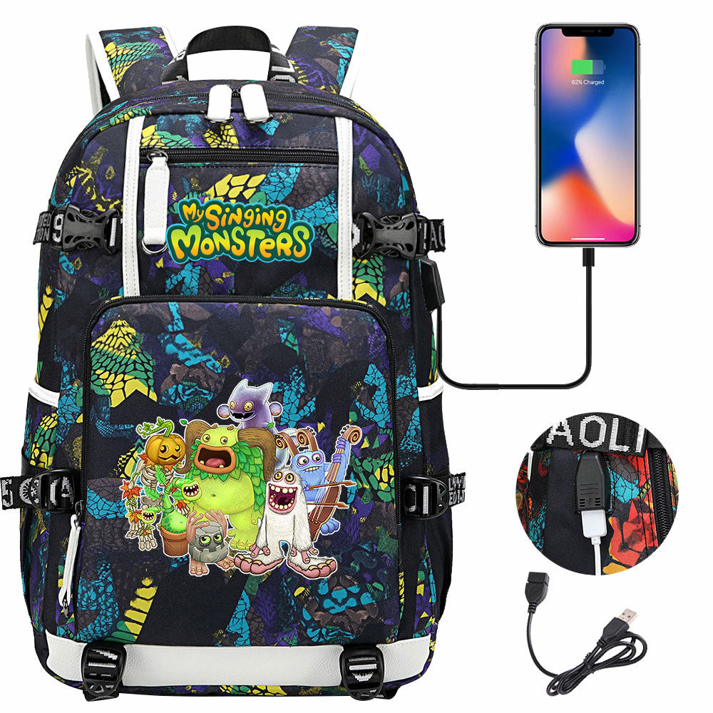 My Singing Monsters USB Charging Backpack School NoteBook Laptop Travel Bags