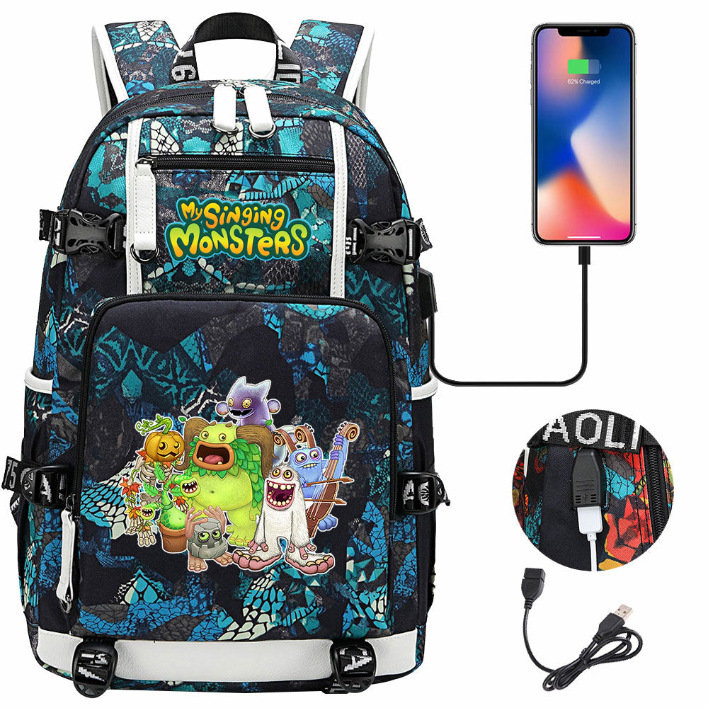 My Singing Monsters USB Charging Backpack School NoteBook Laptop Travel Bags