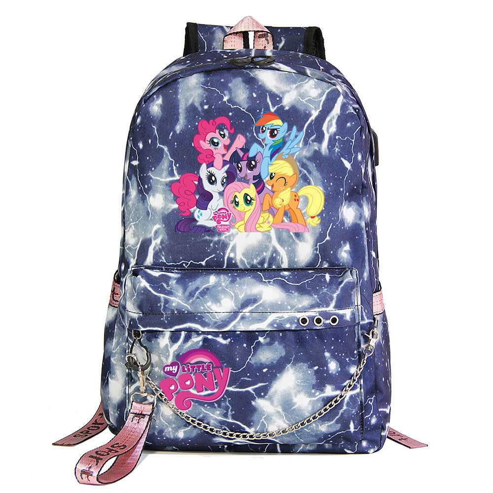 My Little Pony USB Charging Backpack Shoolbag Notebook Bag Gifts for Kids Students