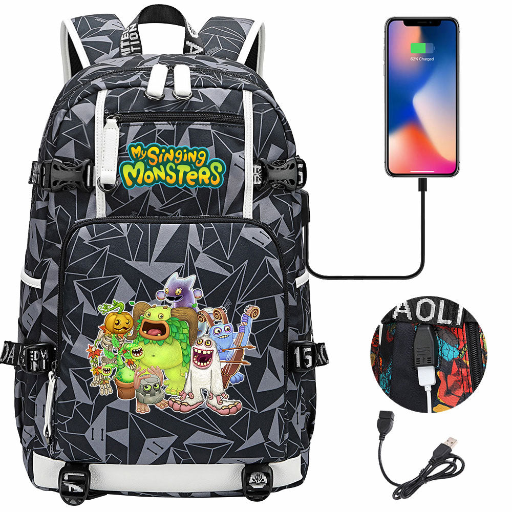 My Singing Monsters USB Charging Backpack School NoteBook Laptop Travel Bags