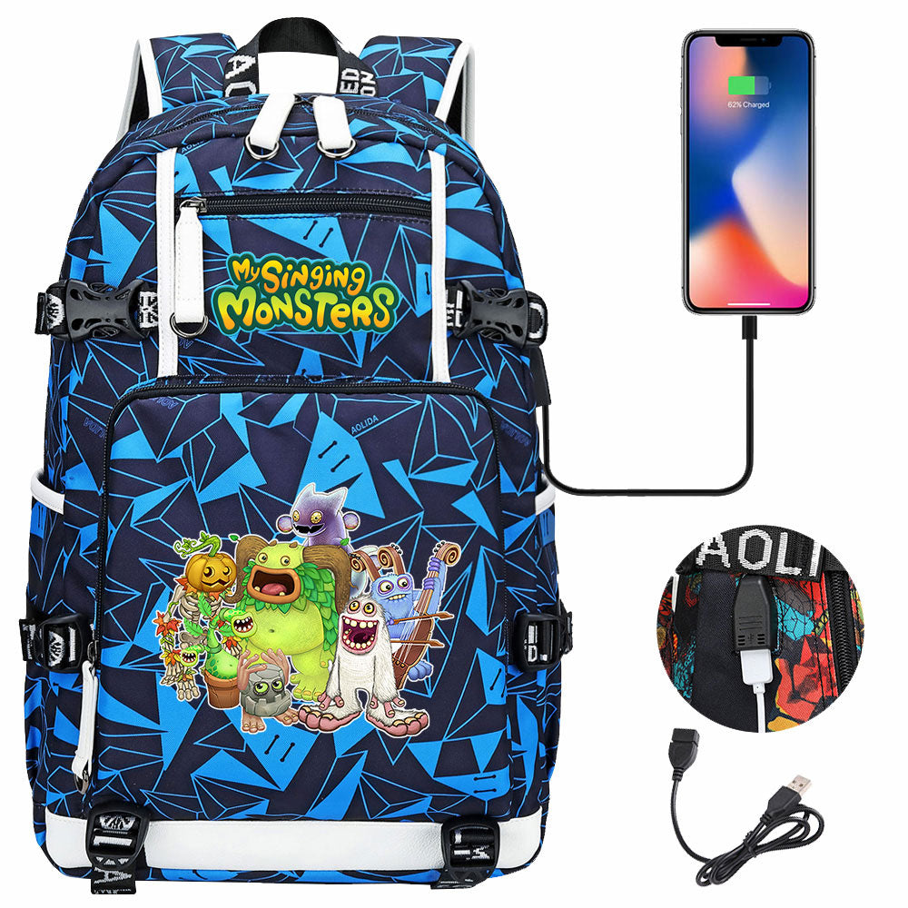 My Singing Monsters USB Charging Backpack School NoteBook Laptop Travel Bags