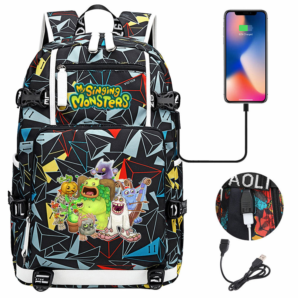 My Singing Monsters USB Charging Backpack School NoteBook Laptop Travel Bags