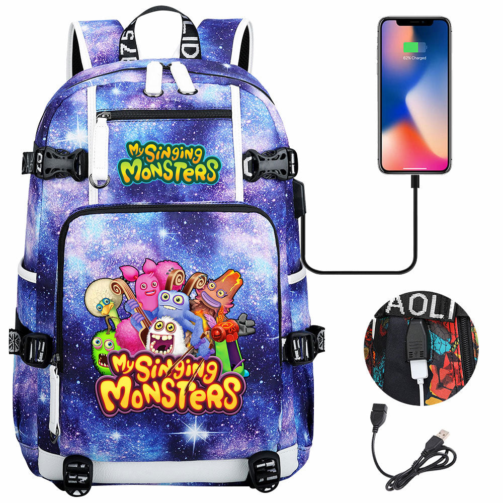 My Singing Monsters USB Charging Backpack School NoteBook Laptop Travel Bags