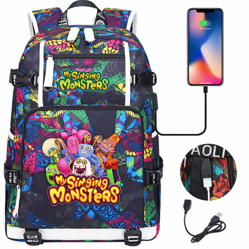 My Singing Monsters USB Charging Backpack School NoteBook Laptop Travel Bags