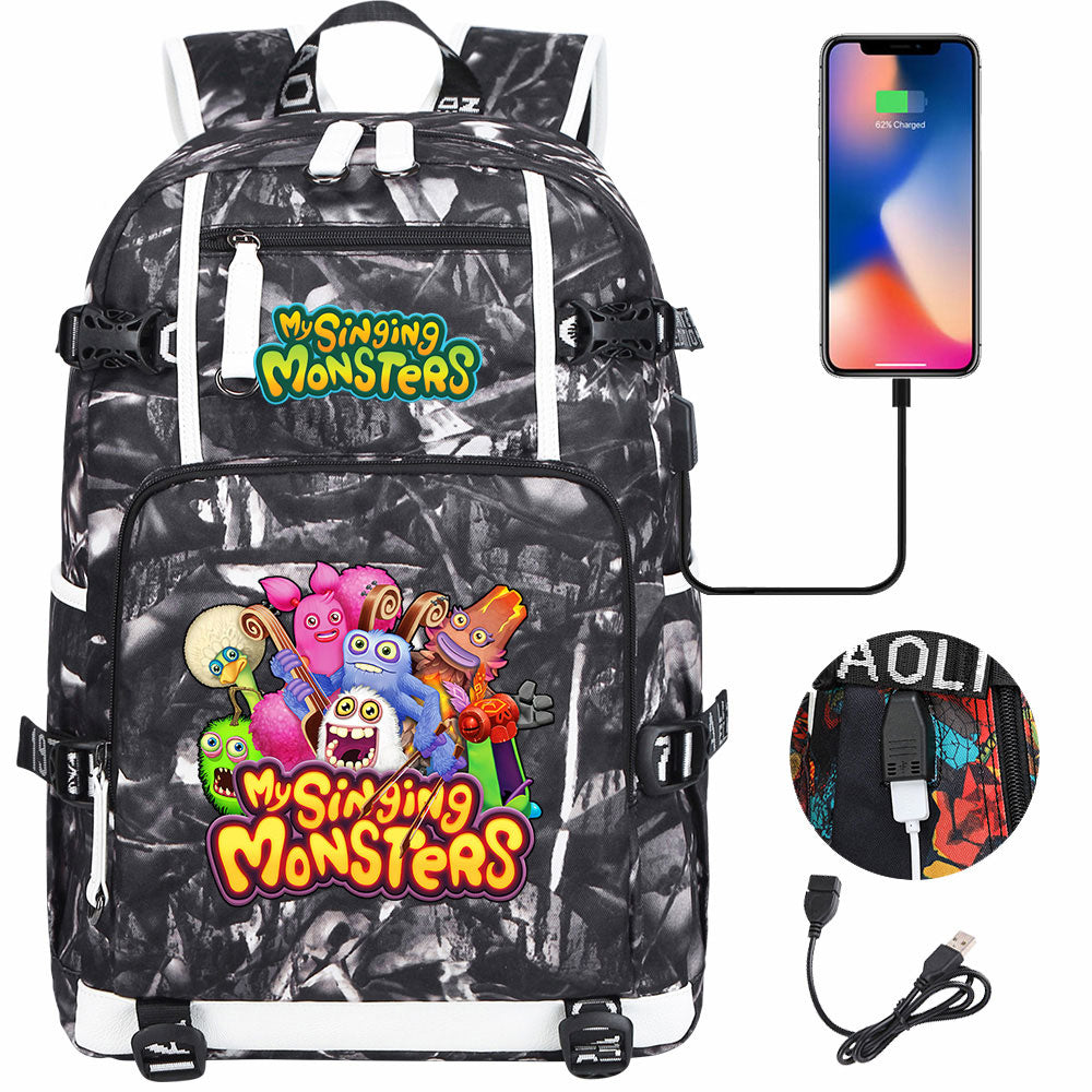 My Singing Monsters USB Charging Backpack School NoteBook Laptop Travel Bags