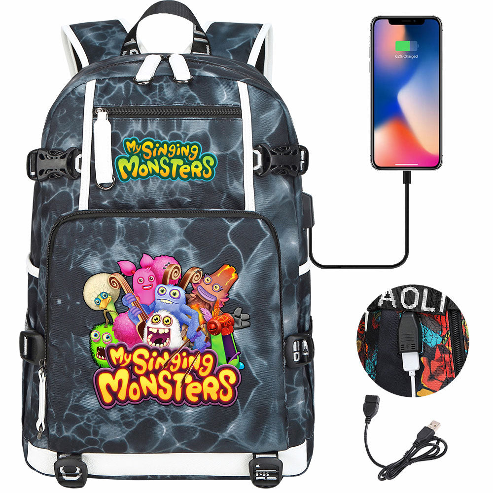 My Singing Monsters USB Charging Backpack School NoteBook Laptop Travel Bags