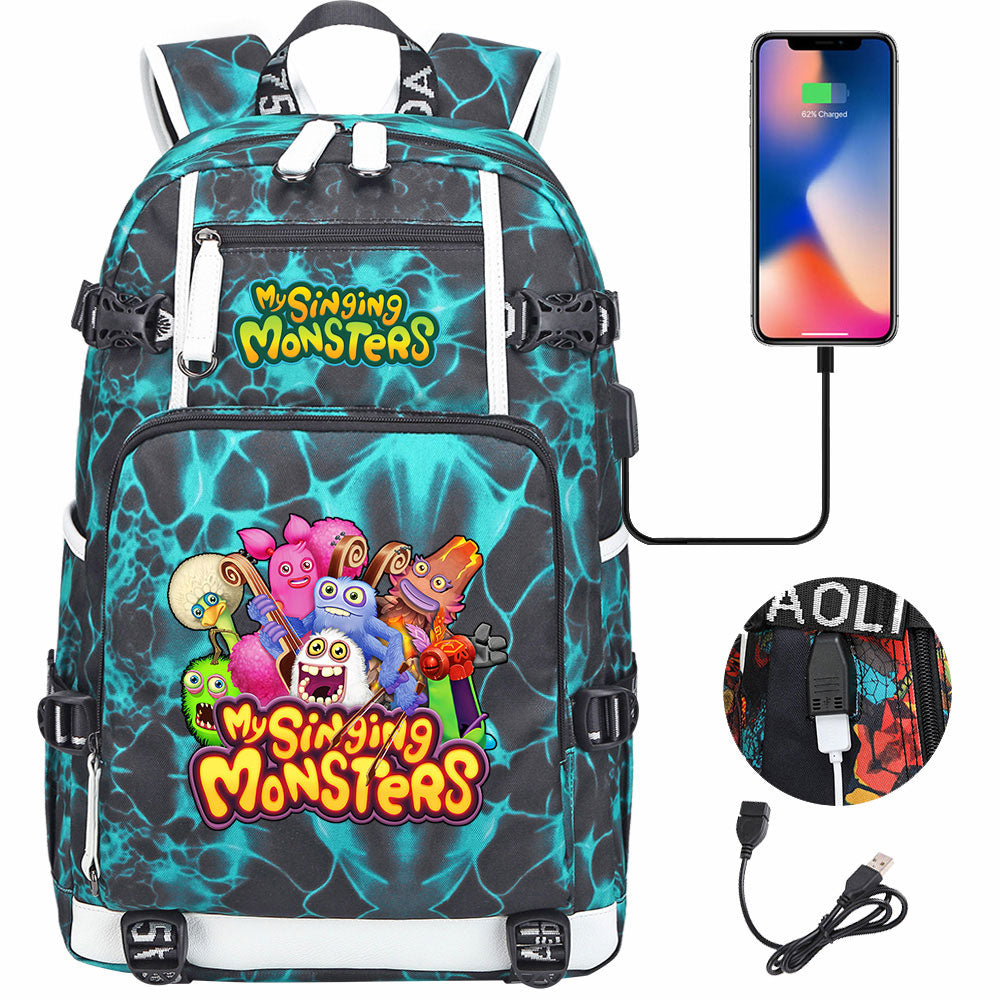 My Singing Monsters USB Charging Backpack School NoteBook Laptop Travel Bags