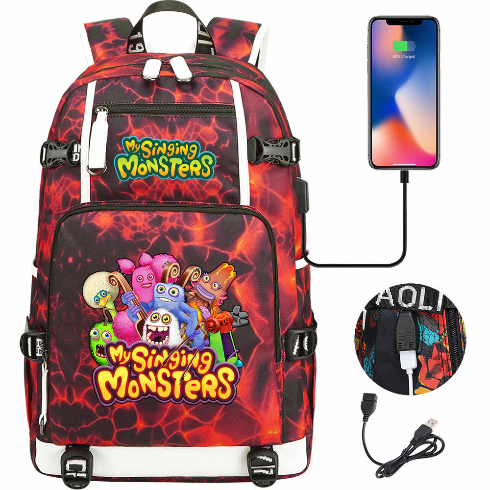 My Singing Monsters USB Charging Backpack School NoteBook Laptop Travel Bags