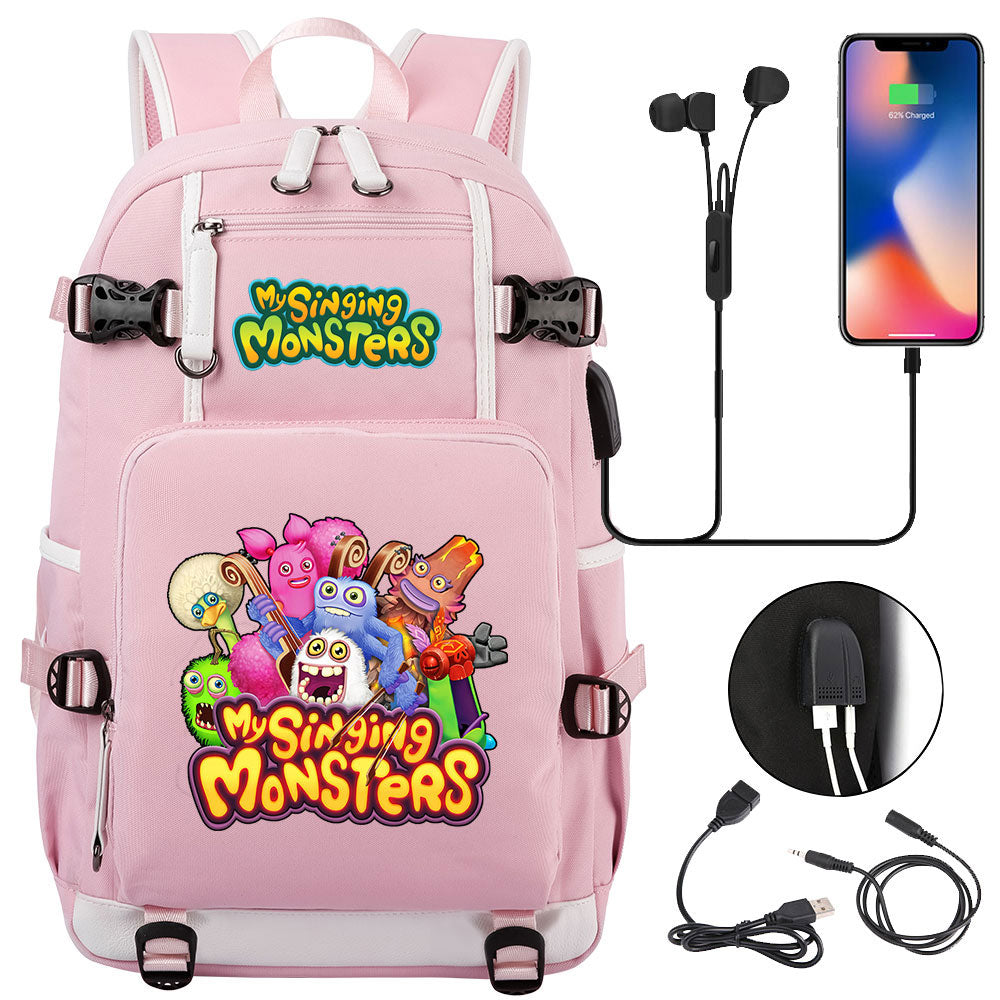 My Singing Monsters USB Charging Backpack School NoteBook Laptop Travel Bags