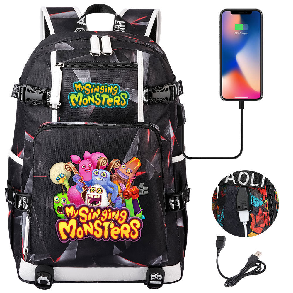 My Singing Monsters USB Charging Backpack School NoteBook Laptop Travel Bags