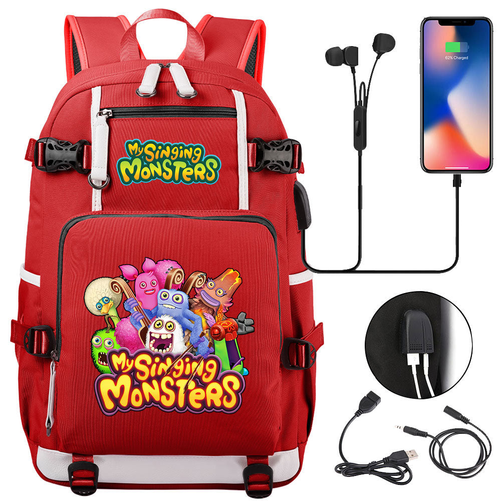 My Singing Monsters USB Charging Backpack School NoteBook Laptop Travel Bags