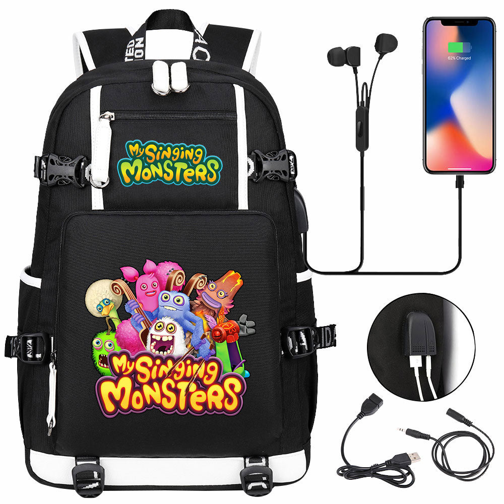 My Singing Monsters USB Charging Backpack School NoteBook Laptop Travel Bags