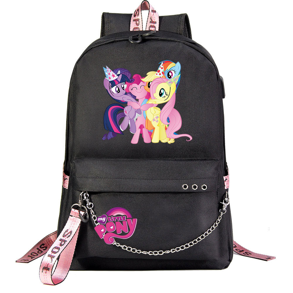 My Little Pony USB Charging Backpack Shoolbag Notebook Bag Gifts for Kids Students