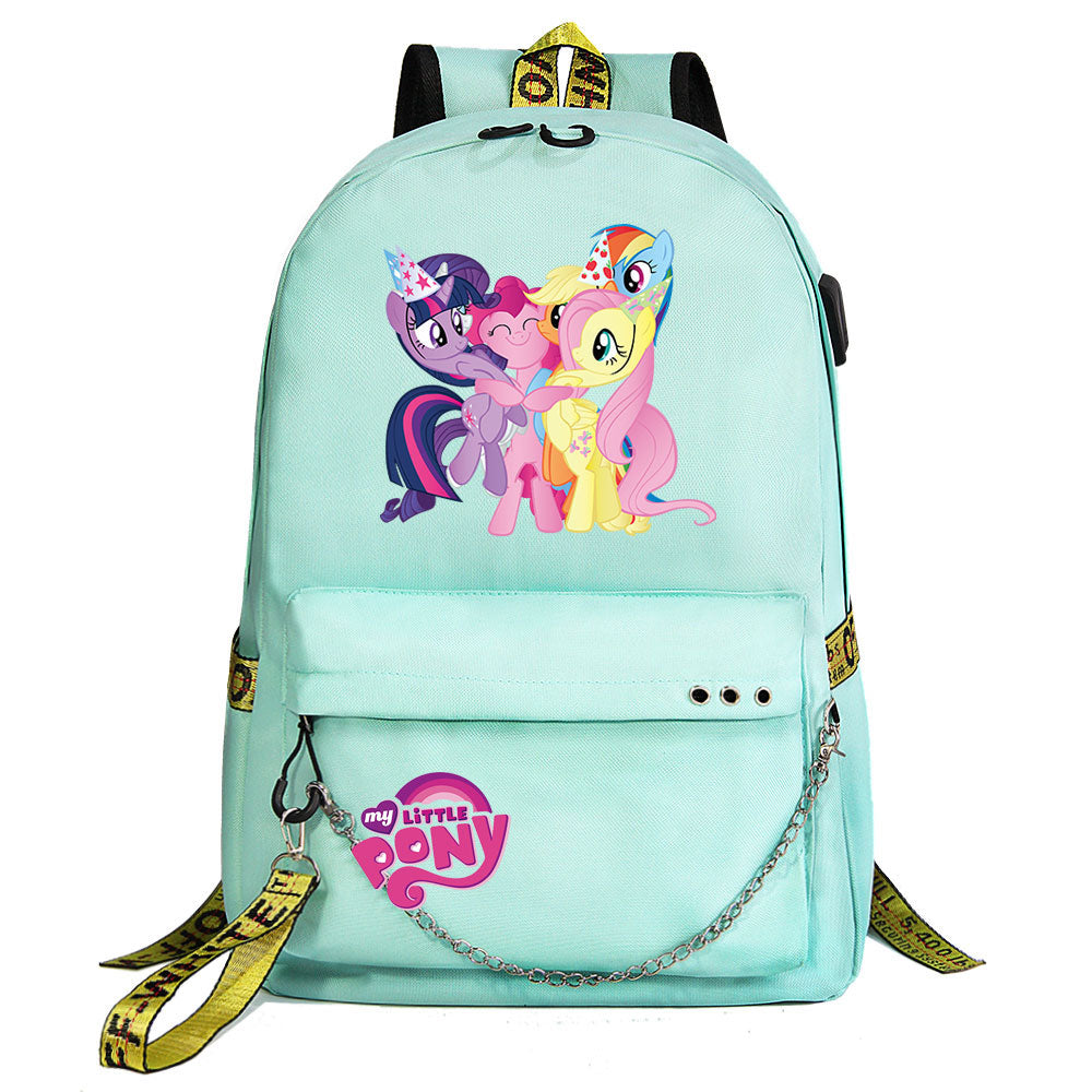 My Little Pony USB Charging Backpack Shoolbag Notebook Bag Gifts for Kids Students