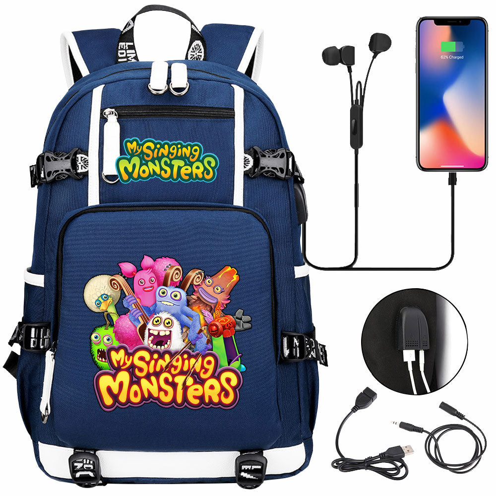 My Singing Monsters USB Charging Backpack School NoteBook Laptop Travel Bags