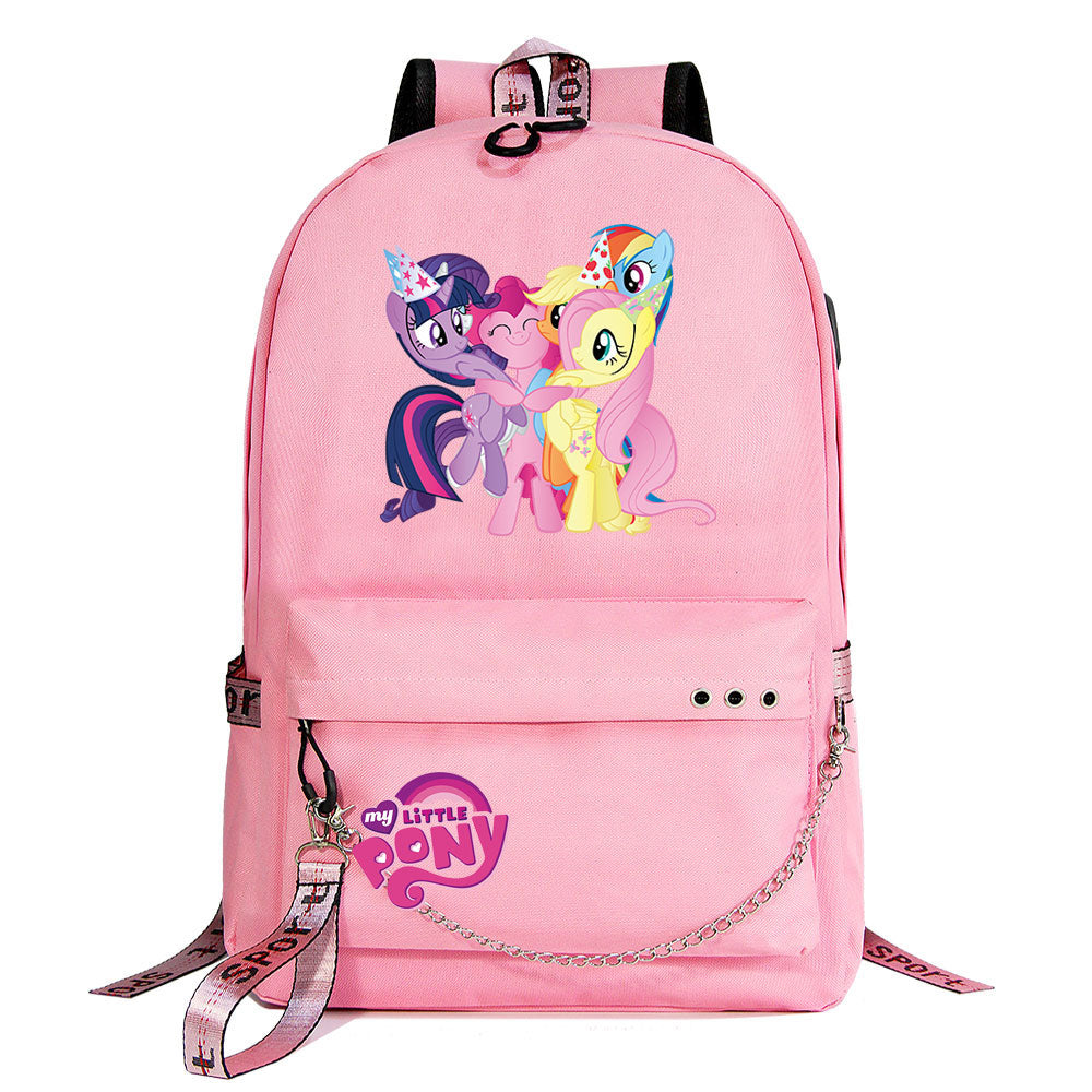 My Little Pony USB Charging Backpack Shoolbag Notebook Bag Gifts for Kids Students